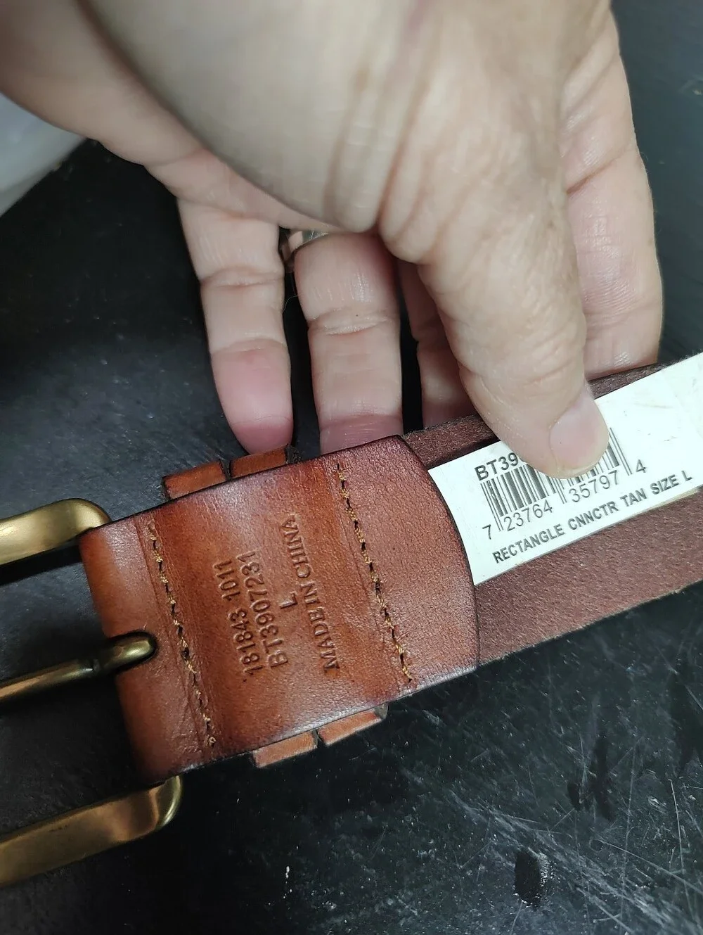 Fossil Women's  Tan/Brown Leather Connector Belt with Brass-Tone Buckle Size L